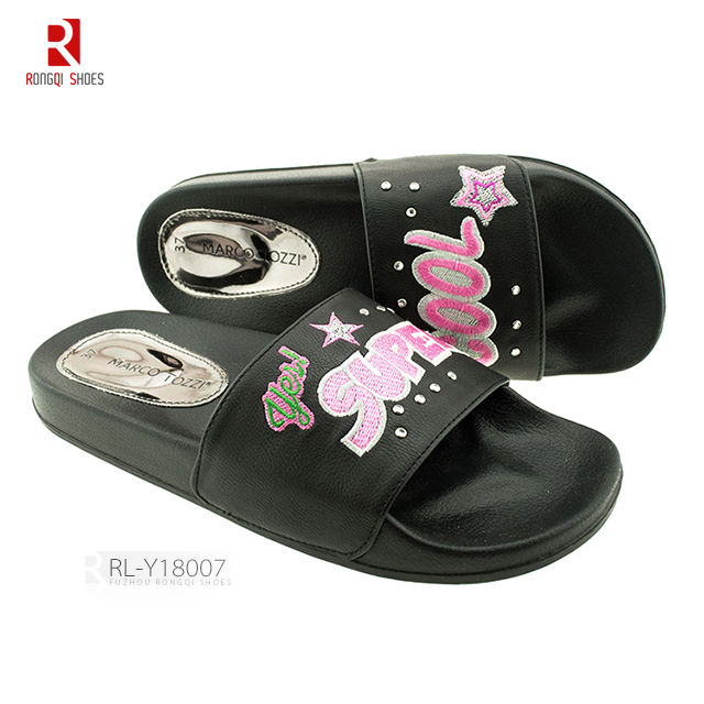 EVA sole with PU upper black simple slider slippers