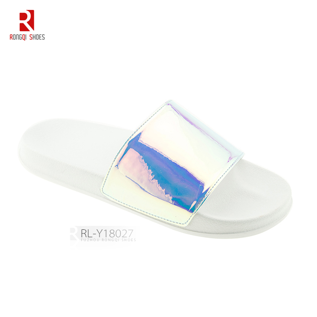 Women's sandals summer glossy shoes PU floral slider slippers
