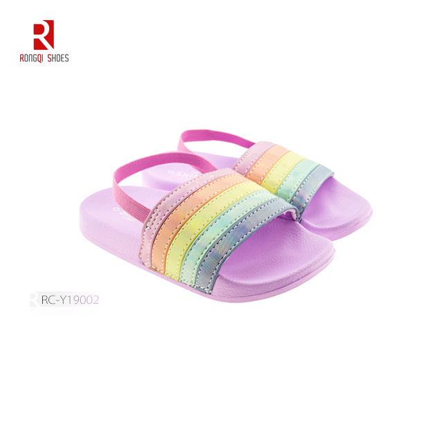Toddler Boys & Girls Beach/Pool Slides Sandals With Back Straps Rainbow Multicoloured Strap