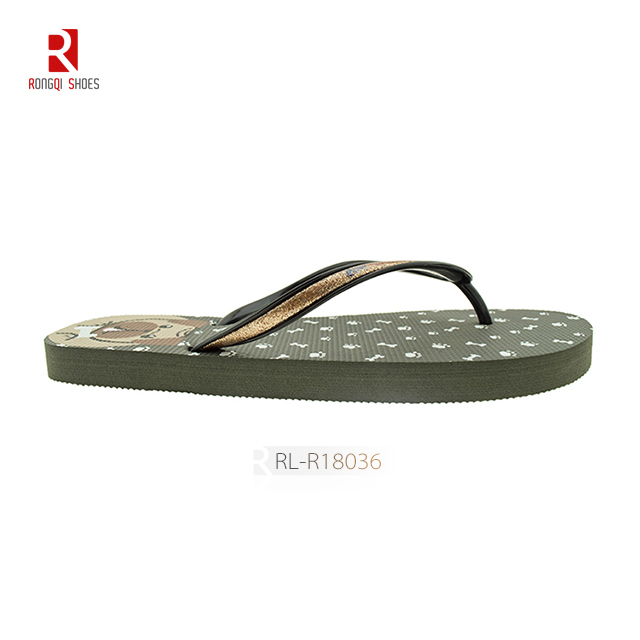 Cheap wholesale carton pattern customized beach PE flip flops for women