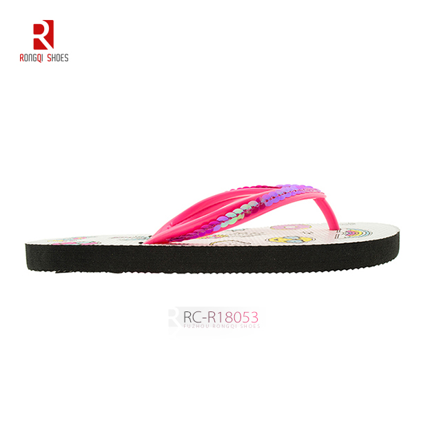 Wholesale girl's customized flip flops with beads thong PE outsole