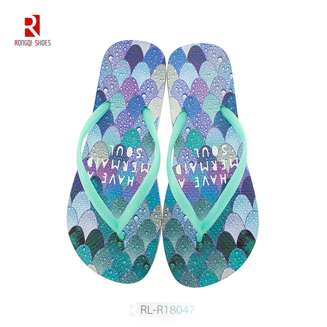 Good quality heat transfer print customized beach EVA flip flops for women